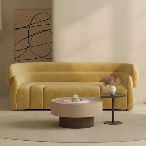 Nyah Velvet 3 Seater Sofa Round Shaped Couch