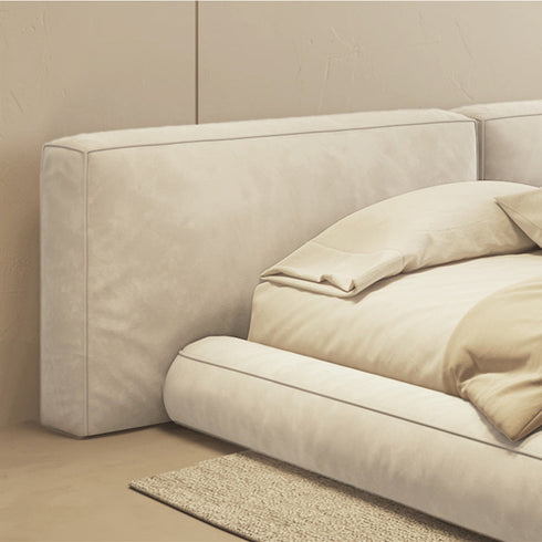 Cullen Suede Fabric Contemporary Minimalist Wide Head Board Bed Frame