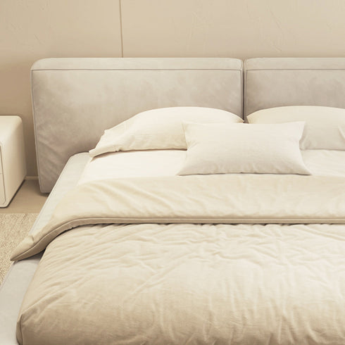 Cullen Suede Fabric Contemporary Minimalist Wide Head Board Bed Frame