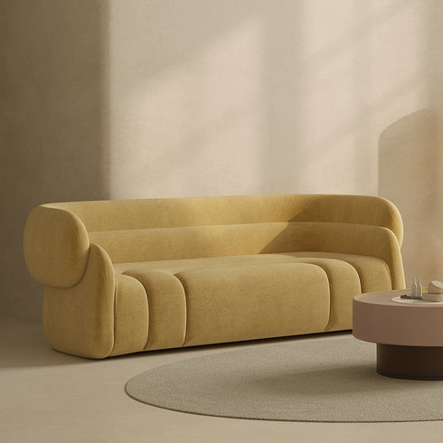 Nyah Velvet 3 Seater Sofa Round Shaped Couch