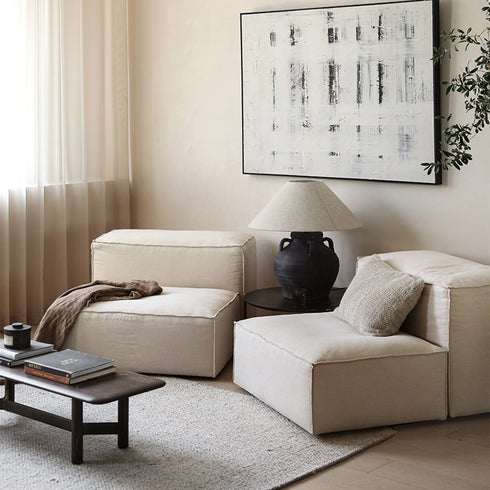 Alick Cream White Fabric 2-Piece Sofa Armless Cube Modular Couch