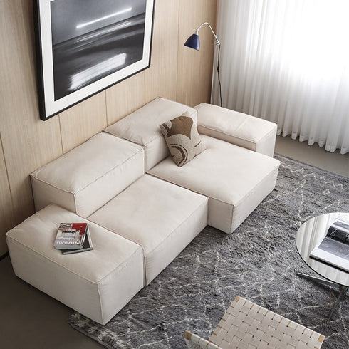 Alick Cream White Fabric 2-Piece Sofa Armless Cube Modular Couch