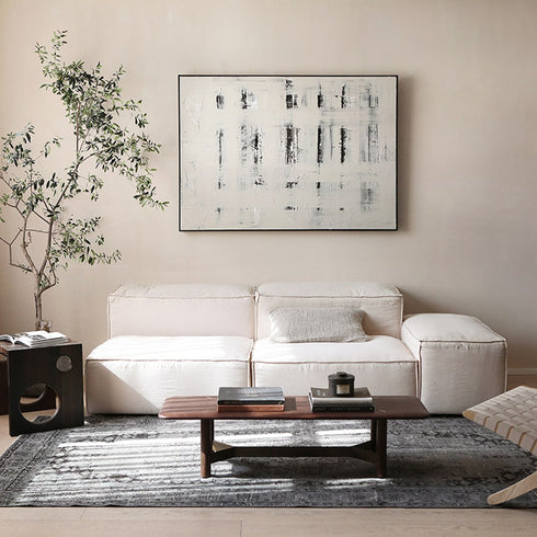 Alick Cream White Fabric 2-Piece Sofa Armless Cube Modular Couch