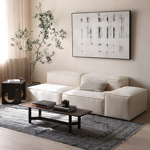 Alick Cream White Fabric 2-Piece Sofa Armless Cube Modular Couch