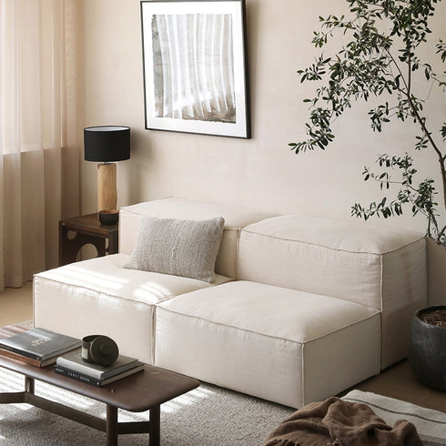 Alick Cream White Fabric 2-Piece Sofa Armless Cube Modular Couch