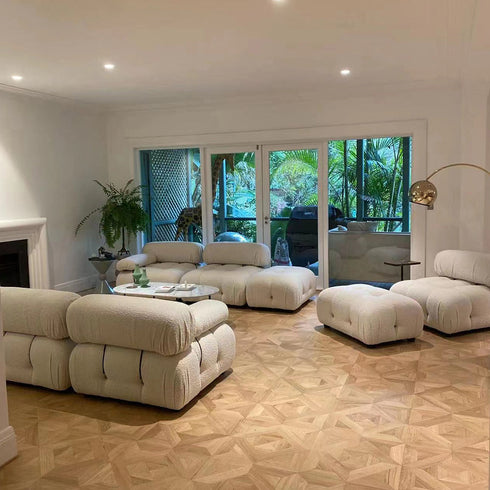 Mona White Boucle Sofa 3 Piece Minimalist Couch with Ottoman