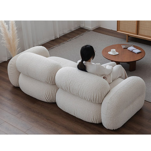 Alliance White Boucle Roud Shaped Loveseat Sofa 2-Piece Couch