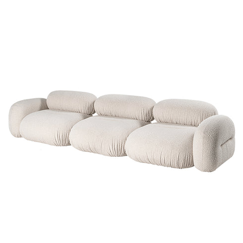Alliance White Boucle Roud Shaped 3 Seater Sofa 3-Piece Couch