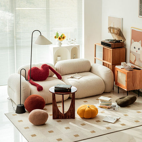 Alliance White Boucle Roud Shaped Loveseat Sofa 2-Piece Couch