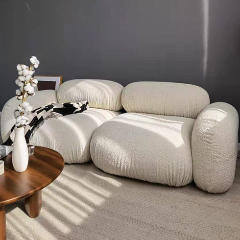 Alliance White Boucle Roud Shaped Loveseat Sofa 2-Piece Couch