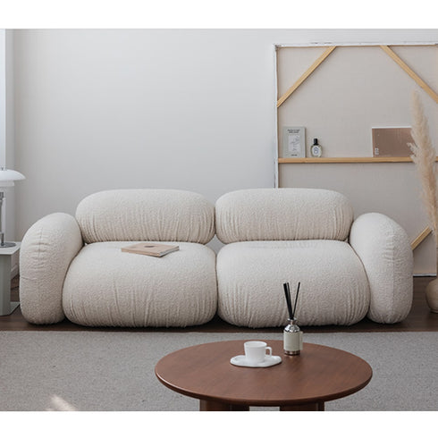 Alliance White Boucle Roud Shaped Loveseat Sofa 2-Piece Couch