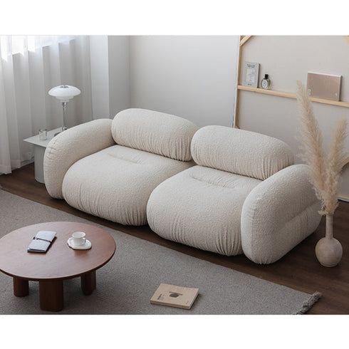 Alliance White Boucle Roud Shaped Loveseat Sofa 2-Piece Couch