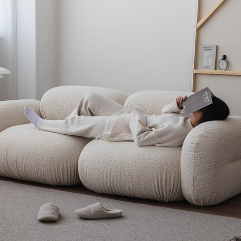 Alliance White Boucle Roud Shaped Loveseat Sofa 2-Piece Couch