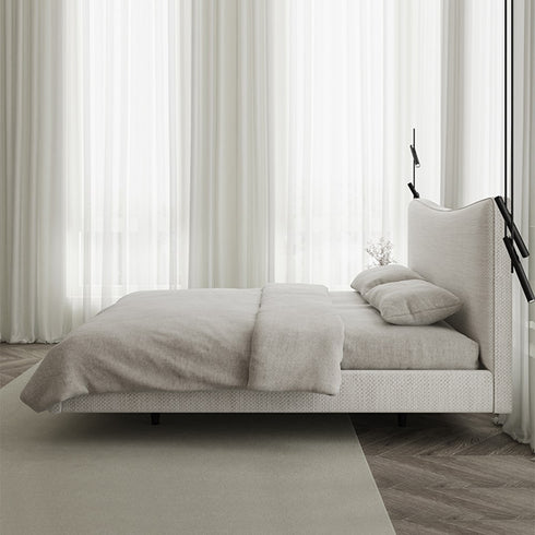 Altresha Linen Fabric Minimalist Floating Bed Frame