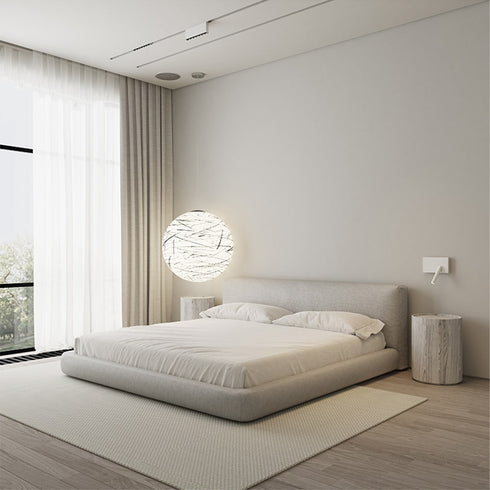 Amabilis Cotton Linen Gray Fabric Contemporary Rectangular Headboard Bed Frame