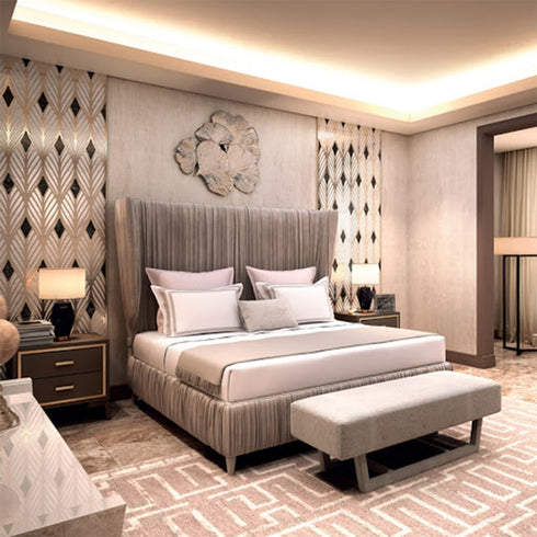 Amore Luxury Velvet Fabric High Headboard Bed Frame