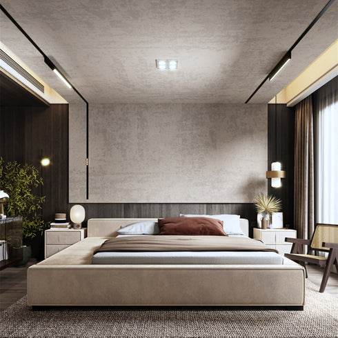 Anais Rectangular Headboard Suede Fabric Bed Frame