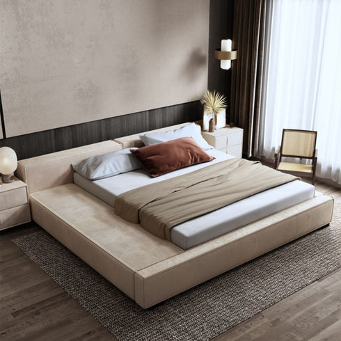 Anais Rectangular Headboard Suede Fabric Bed Frame