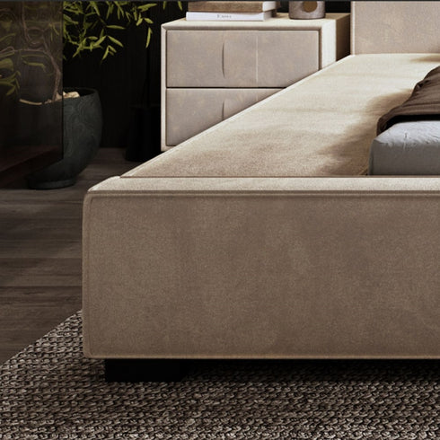 Anais Rectangular Headboard Suede Fabric Bed Frame