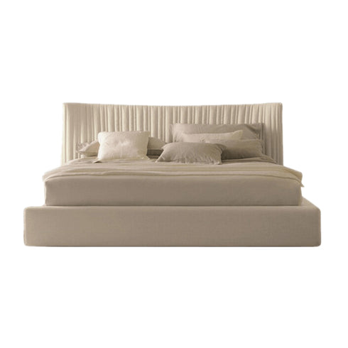 Armel Velvet Modern Stripe Pattern Headboard Bed Frame