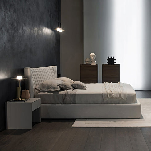 Armel Velvet Modern Stripe Pattern Headboard Bed Frame