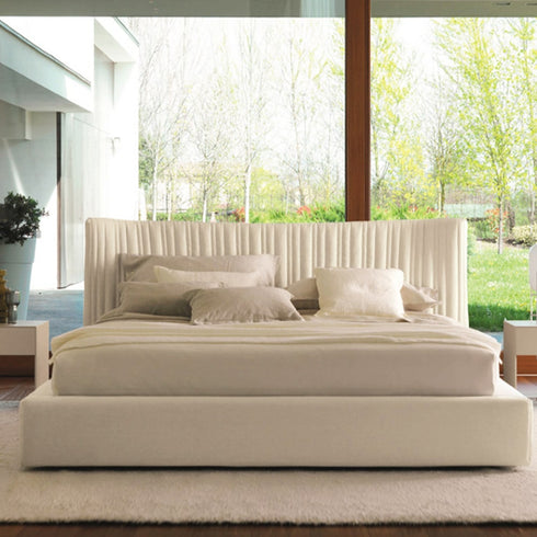 Armel Velvet Modern Stripe Pattern Headboard Bed Frame