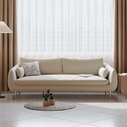 Bailee Gray Velvet Arm Sofa 3 Seater Couch with 2 Large Back Cushions