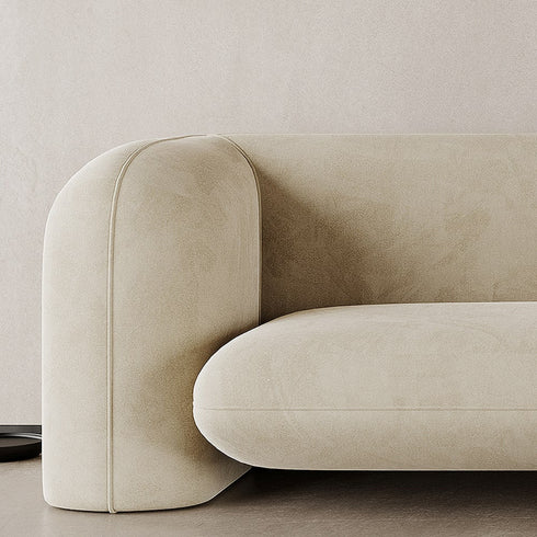 Baylor Beige Suede Fabric 3 Seater Sofa Round Arm Couch