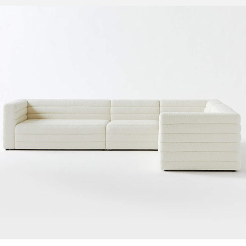 Bennett White Boucle fabric 3 Seater Sofa Stipe Arm Couch