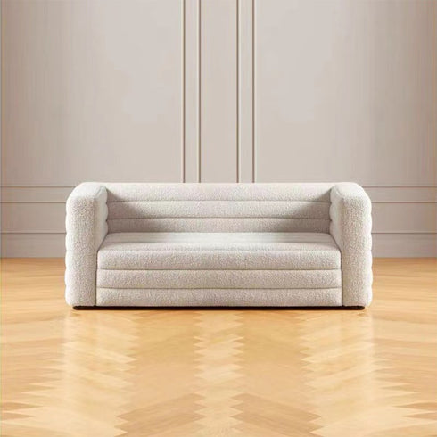 Bennett White Boucle Loveseat Sofa Stipe Arm Couch