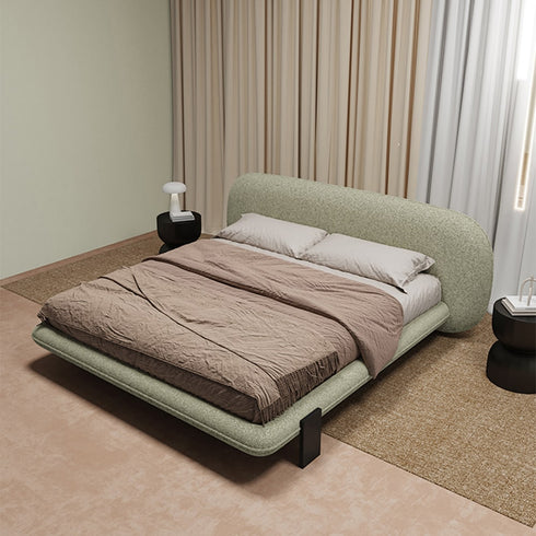 Birch Boucle Fabric Round Headboard Modern Bed Frame