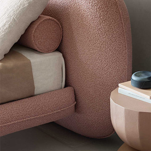 Birch Boucle Fabric Round Headboard Modern Bed Frame