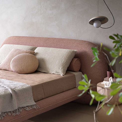 Birch Boucle Fabric Round Headboard Modern Bed Frame