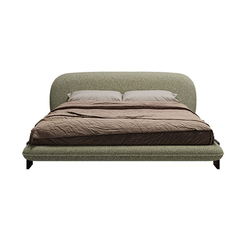 Birch Boucle Fabric Round Headboard Modern Bed Frame