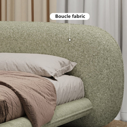 Birch Boucle Fabric Round Headboard Modern Bed Frame