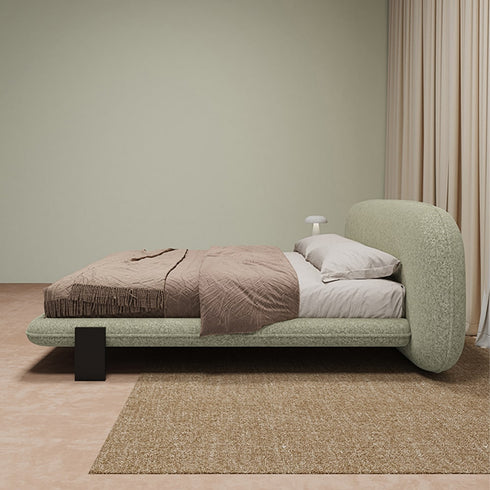 Birch Boucle Fabric Round Headboard Modern Bed Frame