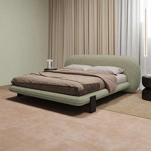 Birch Boucle Fabric Round Headboard Modern Bed Frame