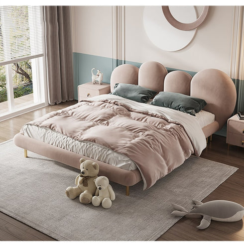 Brenna Velvet Fabric Curved Headboard Bed Frame