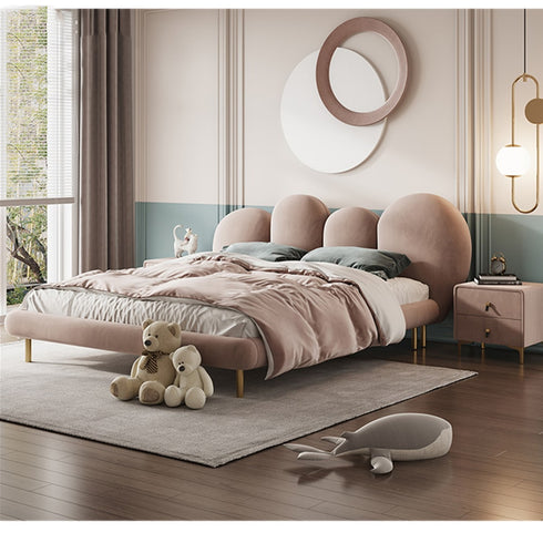 Brenna Velvet Fabric Curved Headboard Bed Frame