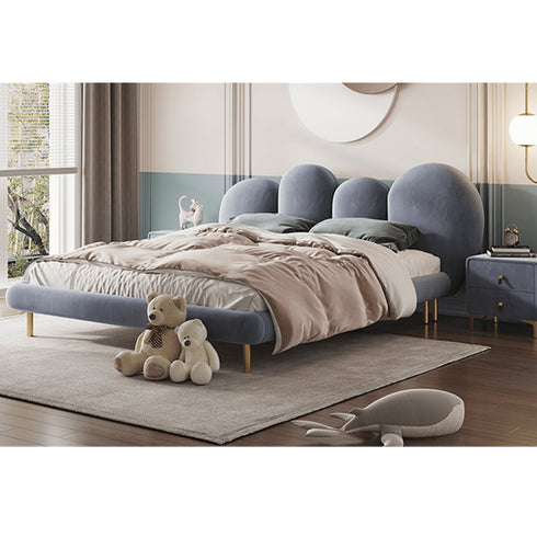 Brenna Velvet Fabric Curved Headboard Bed Frame