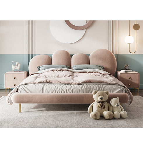 Brenna Velvet Fabric Curved Headboard Bed Frame