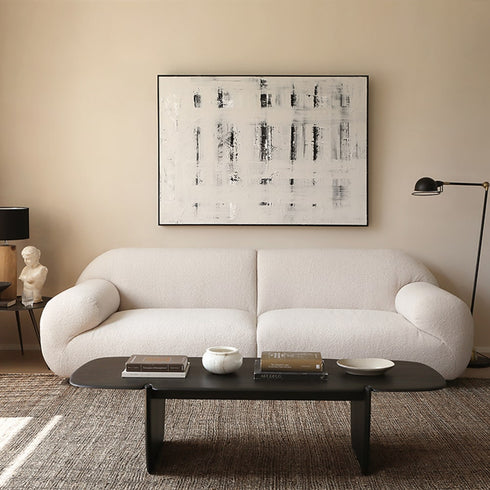 Cael White Teddy Fleece Fabric 3 Seater Sofa 2-Pieces Minimalist Arm Couch