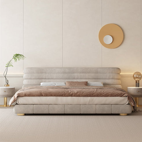 Callias Suede Fabric Curved Headboard Bed Frame