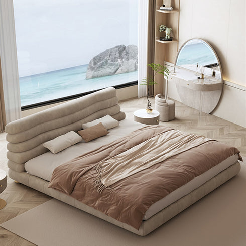 Callias Suede Fabric Curved Headboard Bed Frame