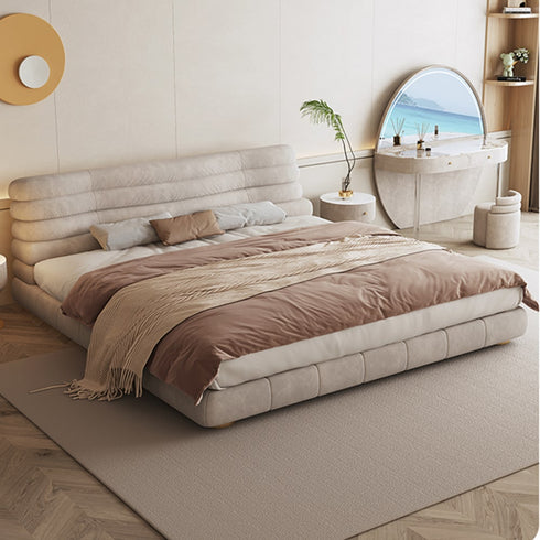 Callias Suede Fabric Curved Headboard Bed Frame