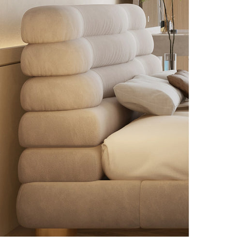 Callias Suede Fabric Curved Headboard Bed Frame