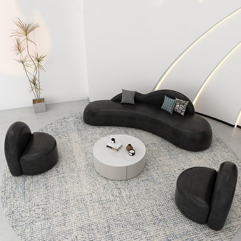 Camber Black Microfiber Leather Curved 3 Seater Sofa Shaped Reception Couch