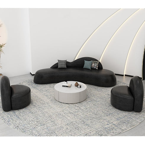 Camber Black Microfiber Leather Curved 3 Seater Sofa Shaped Reception Couch