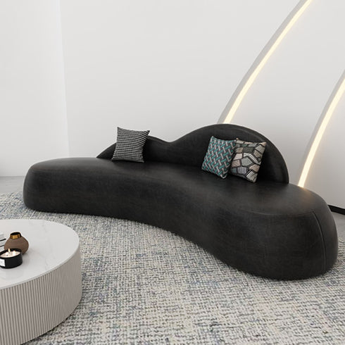 Camber Black Microfiber Leather Curved 3 Seater Sofa Shaped Reception Couch