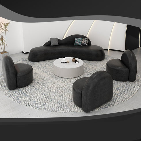 Camber Black Microfiber Leather Curved 3 Seater Sofa Shaped Reception Couch